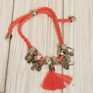 3/$30💜 Bohemian Orange Faux Swede Braided Charm Bracelet New